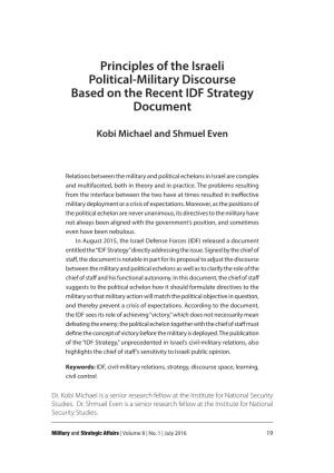 Principles of the Israeli Political-Military Discourse Based on the Recent IDF Strategy Document