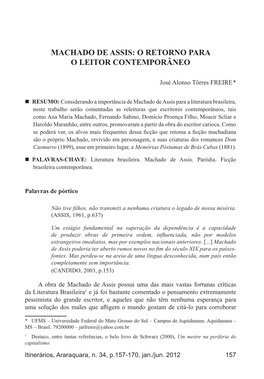 Machado De Assis: O Retorno Para O Leitor Contemporâneo