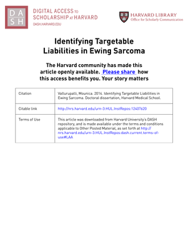 Identifying Targetable Liabilities in Ewing Sarcoma