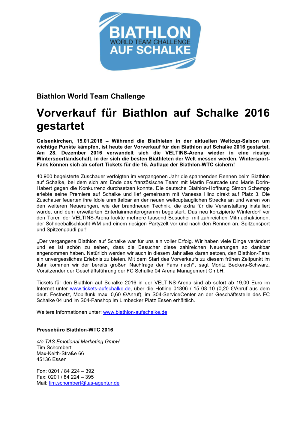 Vorverkauf Für Biathlon Auf Schalke 2016 Gestartet