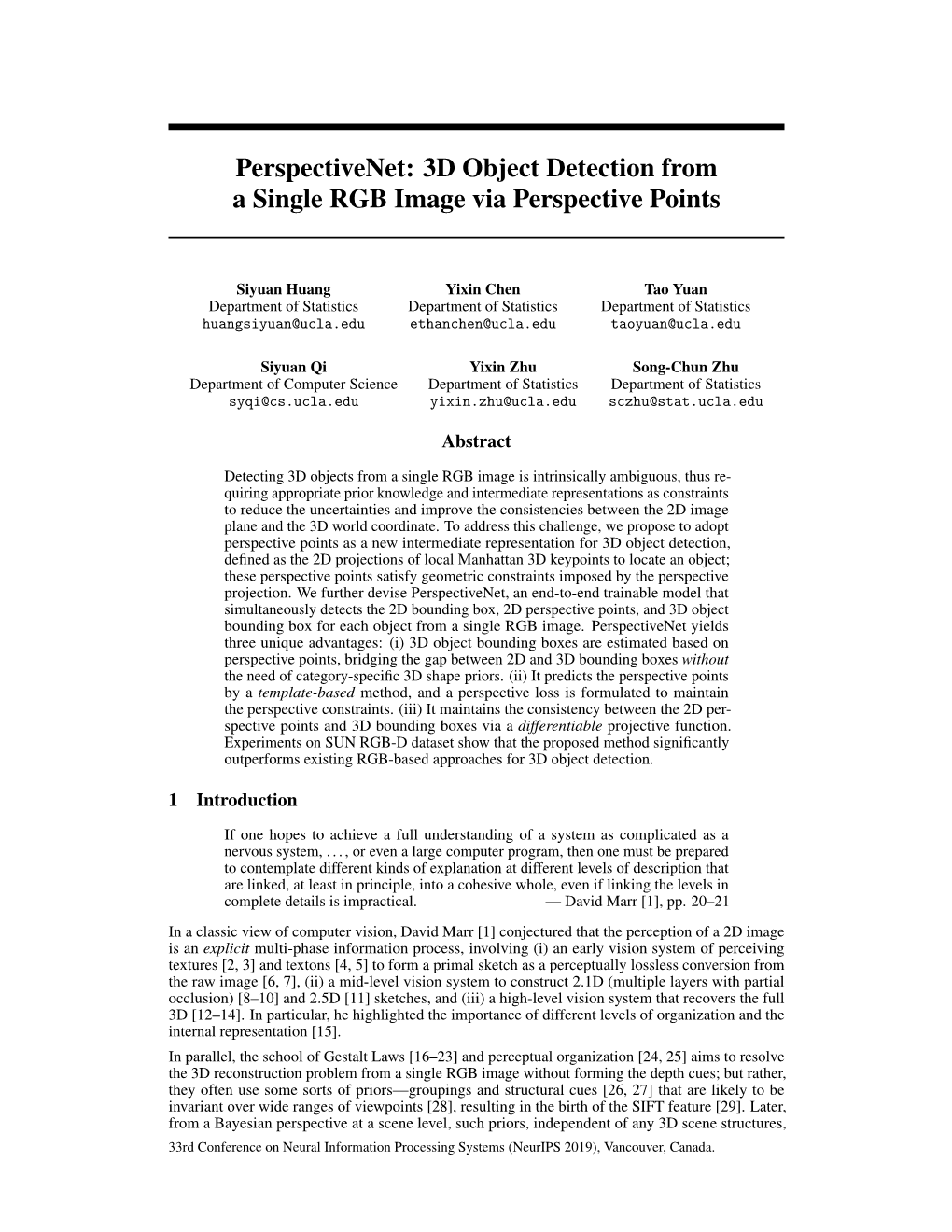 3D Object Detection from a Single RGB Image Via Perspective Points