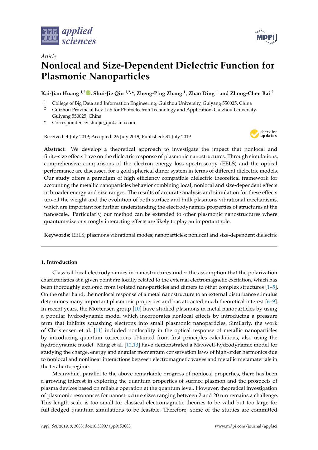 Nonlocal and Size-Dependent Dielectric Function for Plasmonic Nanoparticles