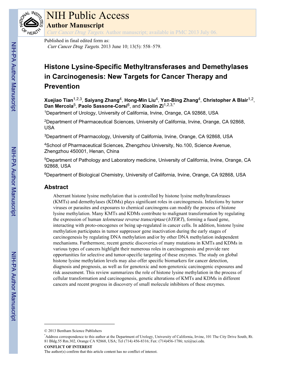 NIH Public Access Author Manuscript Curr Cancer Drug Targets