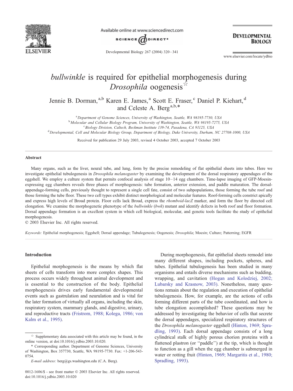 Bullwinkle Is Required for Epithelial Morphogenesis During Drosophila Oogenesis$