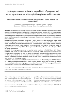 Leukocyte Esterase Activity in Vaginal Fluid of Pregnant and Non-Pregnant Women with Vaginitis/Vaginosis and in Controls