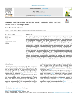 Phytoene and Phytofluene Overproduction by Dunaliella Salina Using the Mitosis Inhibitor Chlorpropham