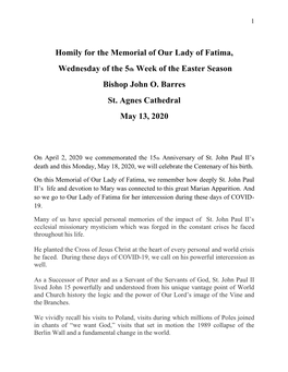 Homily for the Memorial of Our Lady of Fatima, Wednesday of the 5Th