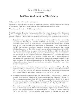 In-Class Worksheet on the Galaxy