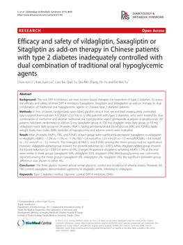 Efficacy and Safety of Vildagliptin, Saxagliptin Or Sitagliptin As