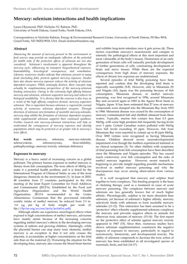 Mercury: Selenium Interactions and Health Implications