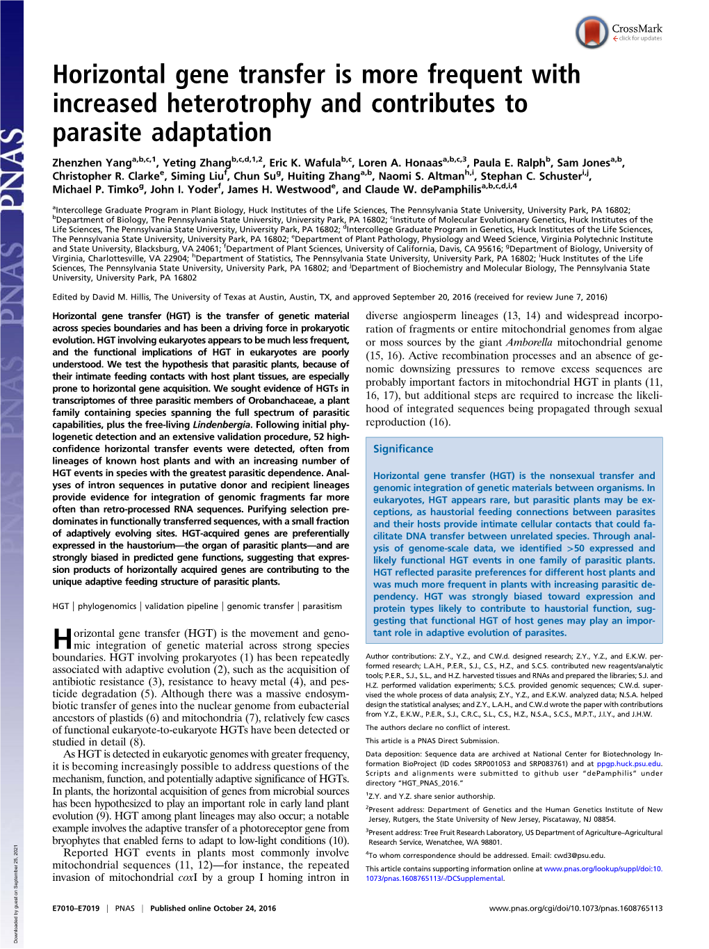 Horizontal Gene Transfer Is More Frequent with Increased Heterotrophy and Contributes to Parasite Adaptation