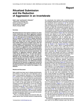 Report Ritualized Submission and the Reduction of Aggression in an Invertebrate