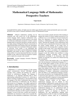 Mathematical Language Skills of Mathematics Prospective Teachers