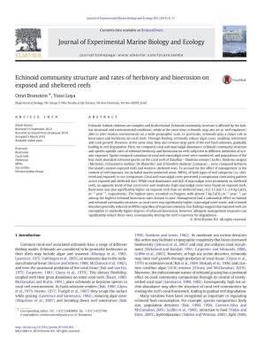 Echinoid Community Structure and Rates of Herbivory and Bioerosion on Exposed and Sheltered Reefs