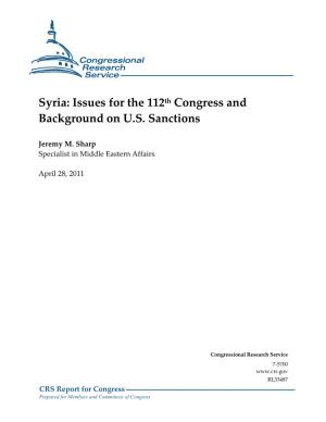 Syria: Issues for the 112Th Congress and Background on U.S. Sanctions