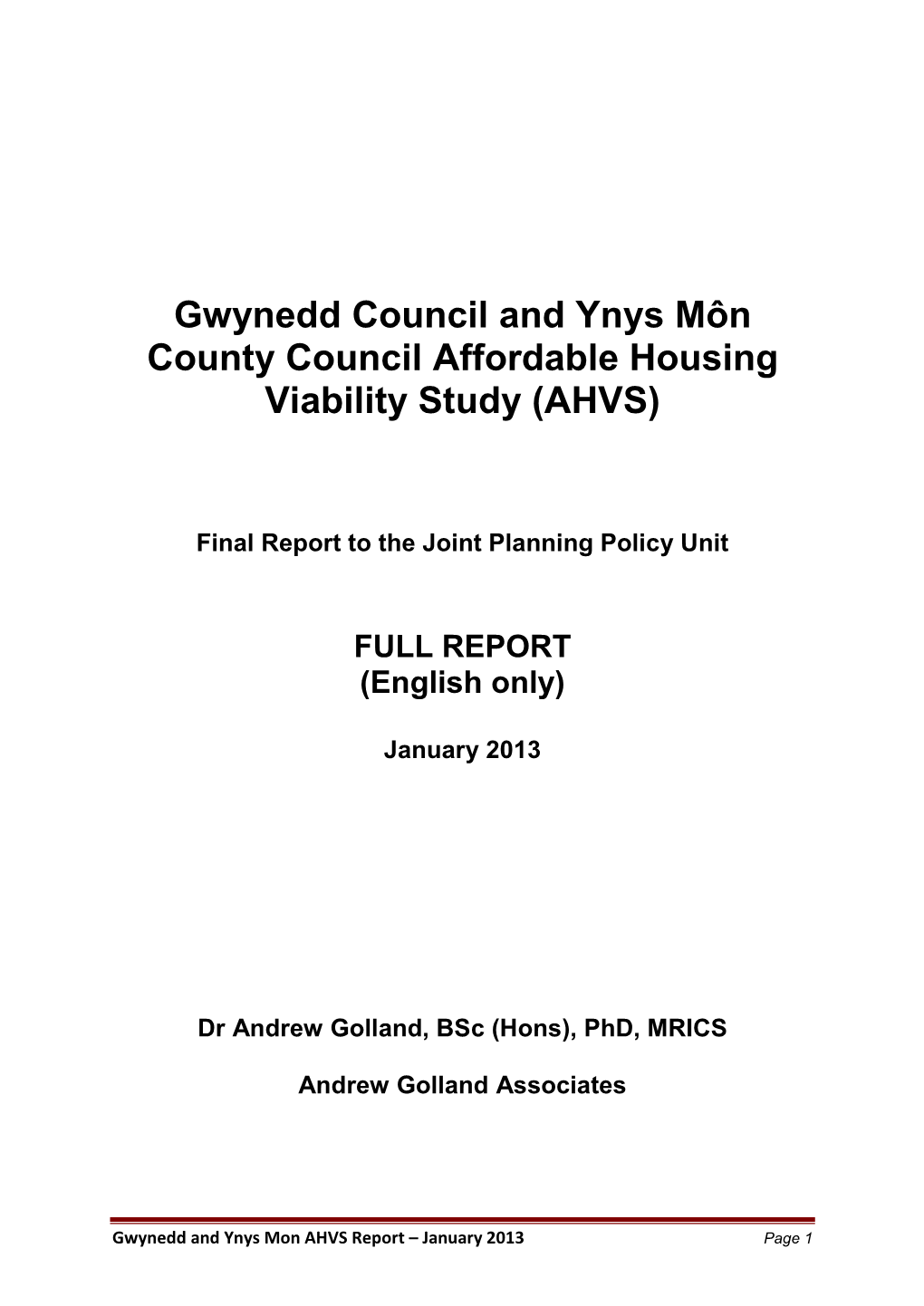 Affordable Housing Viability Study (AHVS)