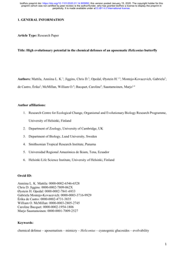 High Evolutionary Potential in the Chemical Defenses of an Aposematic Heliconius Butterfly