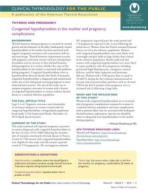 Congenital Hypothyroidism in the Mother and Pregnancy Complications