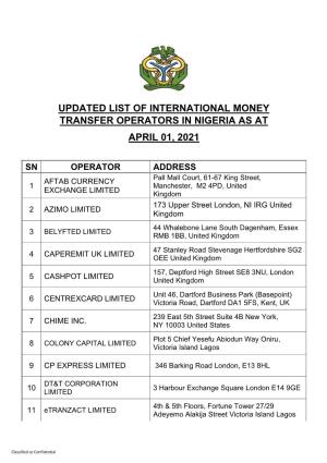 Updated List of International Money Transfer Operators in Nigeria As At