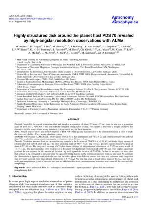 Highly Structured Disk Around the Planet Host PDS 70 Revealed by High-Angular Resolution Observations with ALMA M