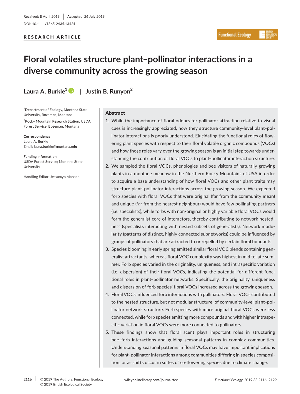 Floral Volatiles Structure Plant-Pollinator Interactions in a Diverse Community Across the Growing Season
