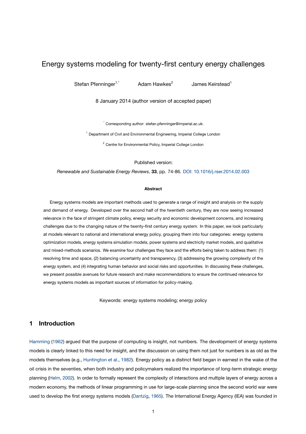 Energy Systems Modeling for Twenty-First Century Energy Challenges