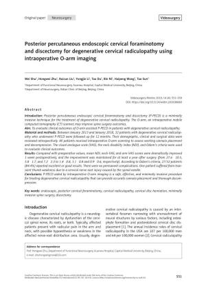 Posterior Percutaneous Endoscopic Cervical Foraminotomy and Discectomy for Degenerative Cervical Radiculopathy Using Intraoperative O-Arm Imaging