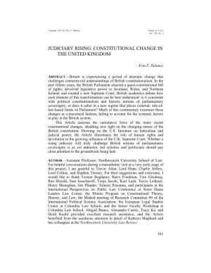 Judiciary Rising: Constitutional Change in the United Kingdom