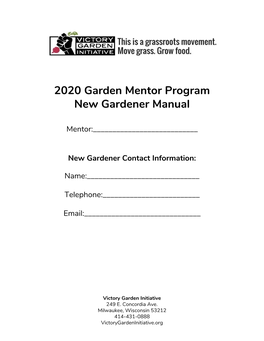 2020 Garden Mentor Program New Gardener Manual