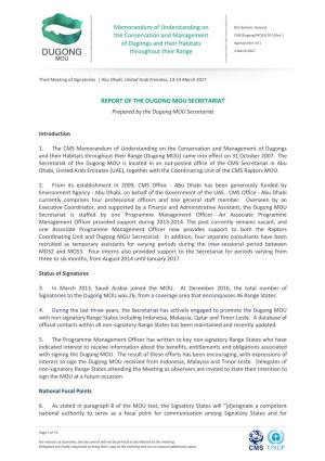 REPORT of the DUGONG MOU SECRETARIAT Prepared by the Dugong MOU Secretariat