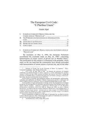 The European Civil Code: “E Pluribus Unum”