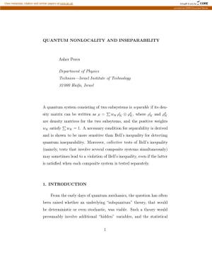 QUANTUM NONLOCALITY and INSEPARABILITY Asher Peres