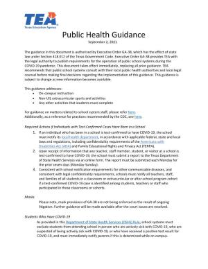 Public Health Guidance September 2, 2021