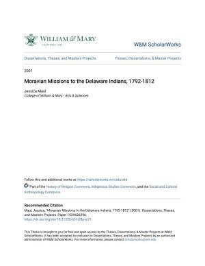 Moravian Missions to the Delaware Indians, 1792-1812