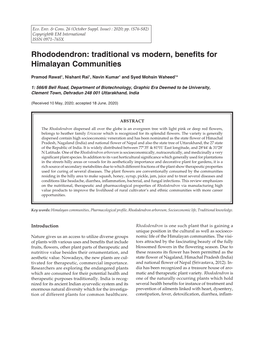 Rhododendron: Traditional Vs Modern, Benefits for Himalayan Communities