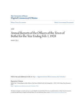 Annual Reports of the Officers of the Town of Bethel for the Year Ending Feb