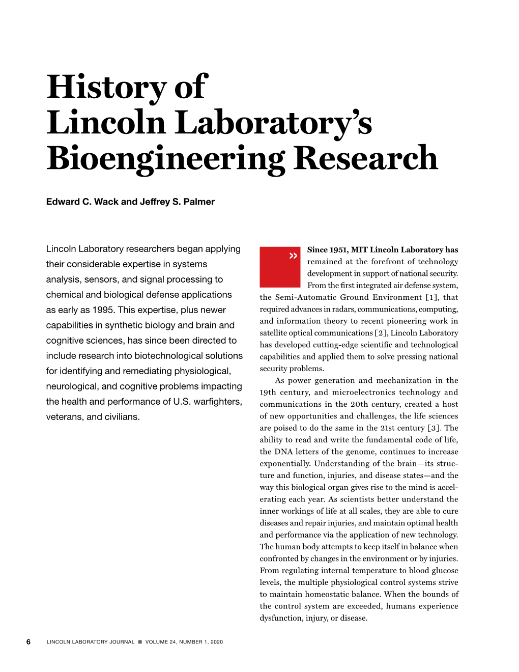 History of Lincoln Laboratory's Bioengineering Research