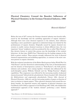 Influences of Physical Chemistry in the German Chemical Industry, 1900- 1950