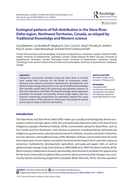 Ecological Patterns of Fish Distribution in the Slave River Delta Region, Northwest Territories, Canada, As Relayed by Traditional Knowledge and Western Science