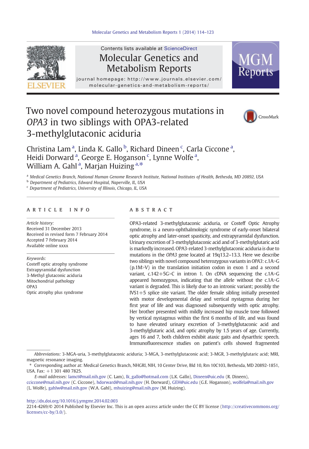 Two Novel Compound Heterozygous Mutations in OPA3 in Two Siblings with OPA3-Related 3-Methylglutaconic Aciduria