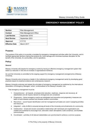 Emergency Management Policy Emergency Management Policy