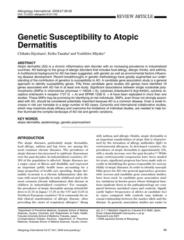 Genetic Susceptibility to Atopic Dermatitis Chikako Kiyohara1, Keiko Tanaka2 and Yoshihiro Miyake2