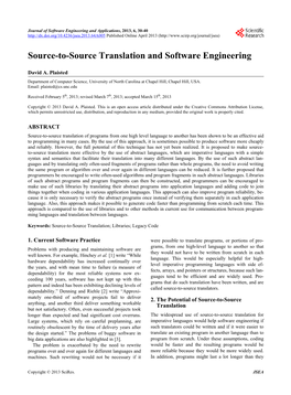 Source-To-Source Translation and Software Engineering