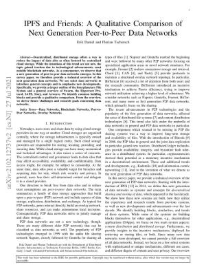IPFS and Friends: a Qualitative Comparison of Next Generation Peer-To-Peer Data Networks Erik Daniel and Florian Tschorsch
