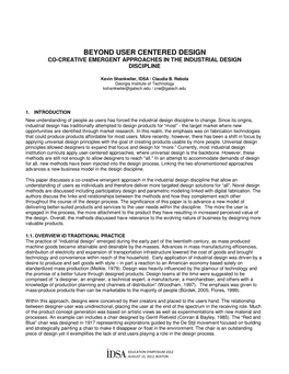 Beyond User Centered Design Co-Creative Emergent Approaches in the Industrial Design Discipline