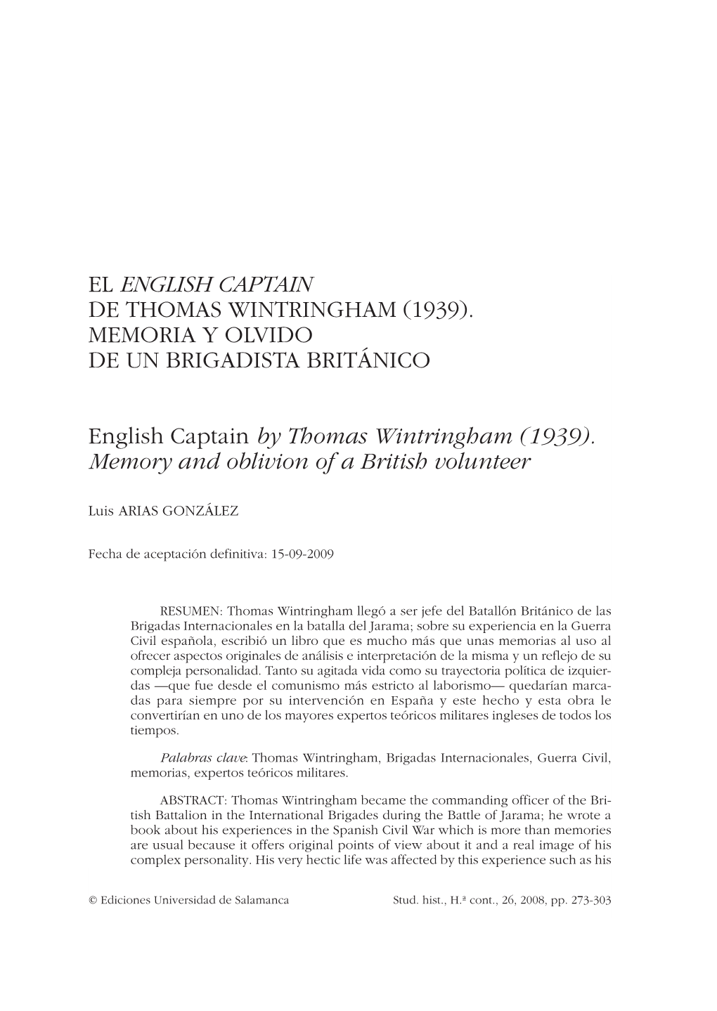 El English Captain De Thomas Wintringham (1939)