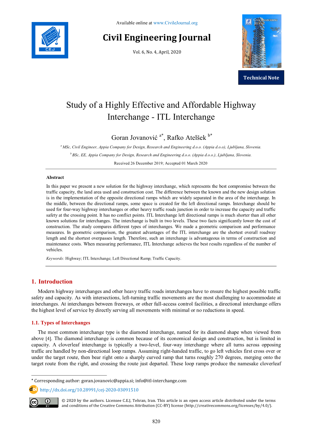 Study of a Highly Effective and Affordable Highway Interchange - ITL Interchange