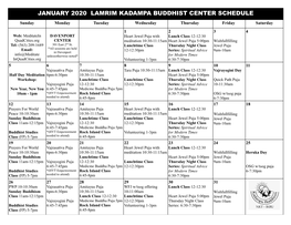 January 2020 Lamrim Kadampa Buddhist Center Schedule