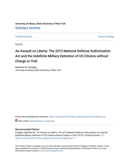 The 2012 National Defense Authorization Act and the Indefinite Military Detention of US Citizens Without Charge Or Trial