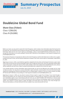 Doubleline Global Bond Fund Share Class (Ticker): Class I (DBLGX) Class N (DLGBX)